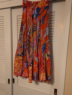 Bright Multicolor Pleated Maxi Skirt - Vibrant Orange & Pink Size Small